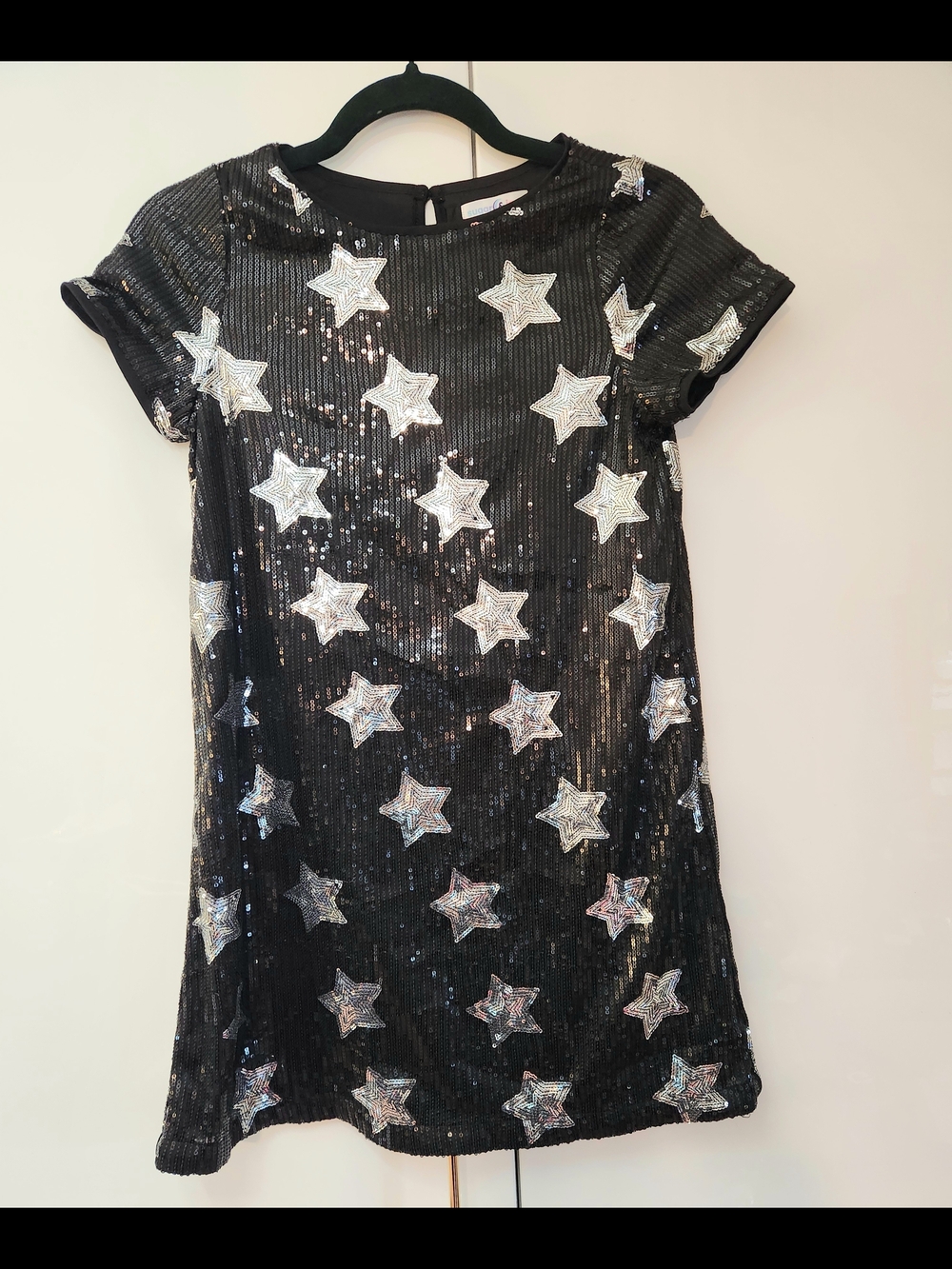 Sugar and Jade Girls Black Sequin Star Shift Dress